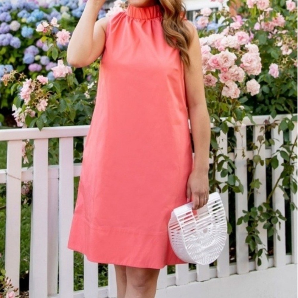 1901 Peach Medium Romantic Vibrant Feminine Halter Neck Sleeveless Shift Dress